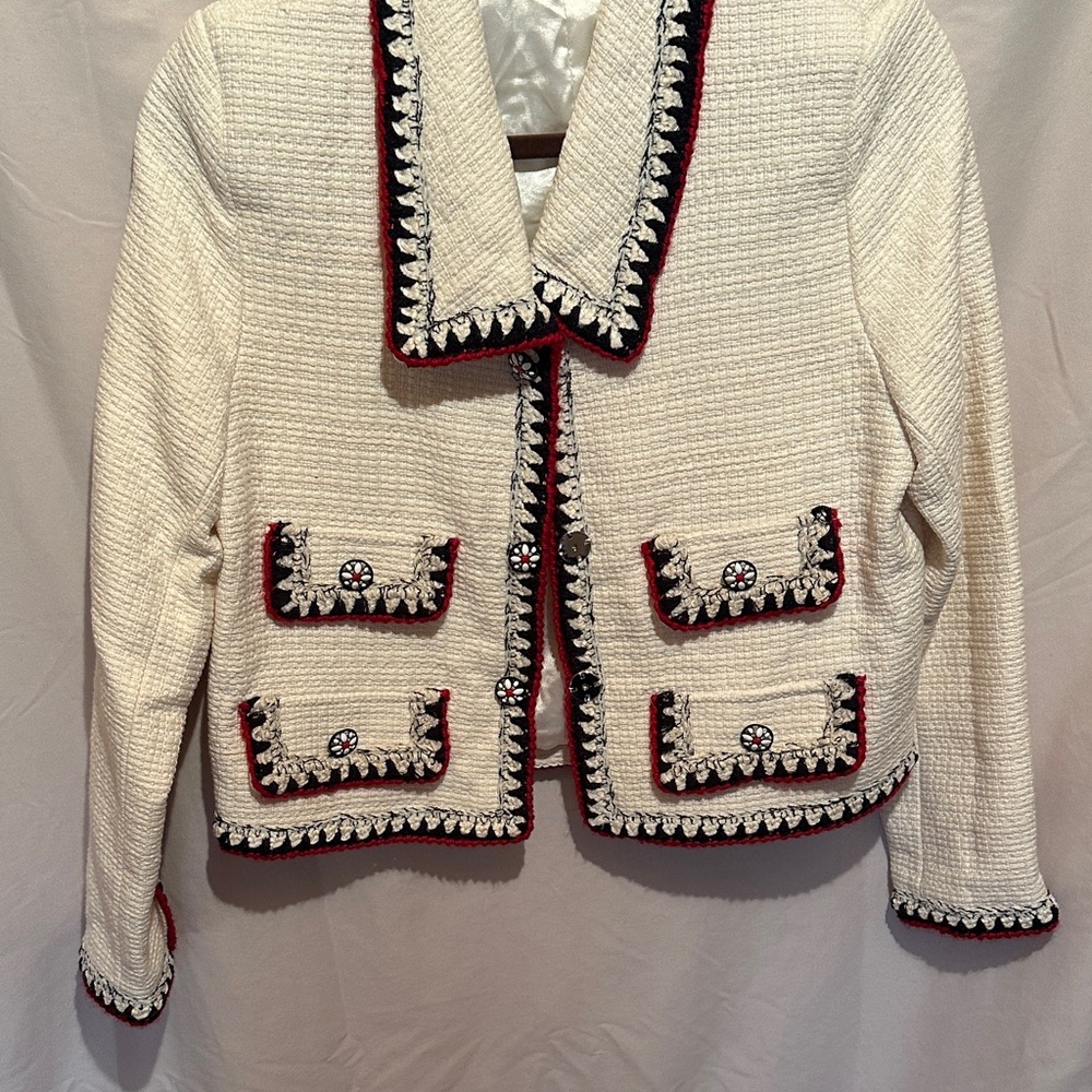 Elegant Cream Jacket with Black and Red Accents never worn